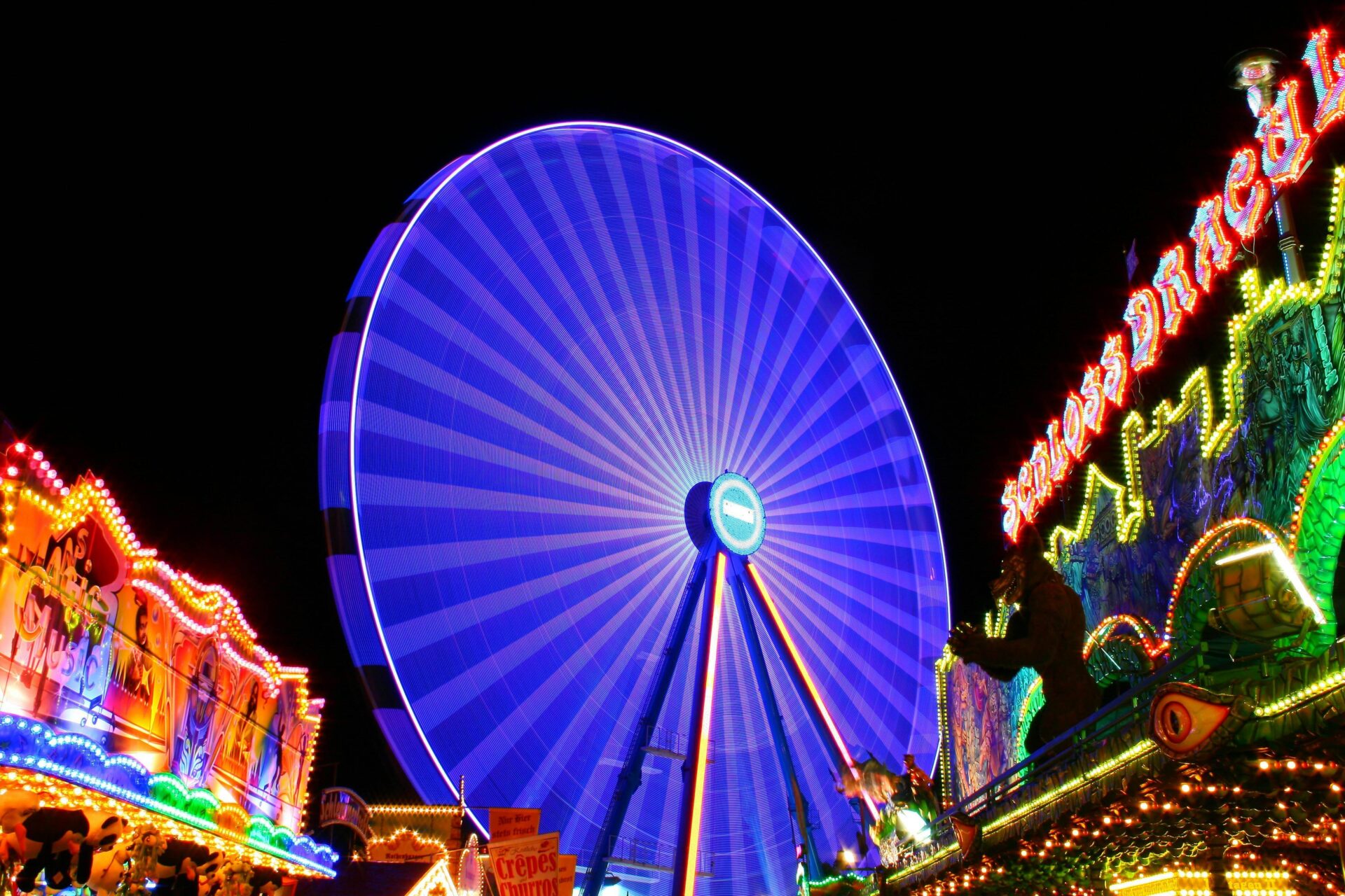a ferris wheel at night