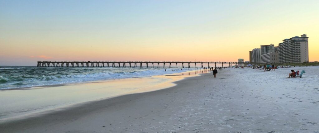 navarre beach pier at sunset