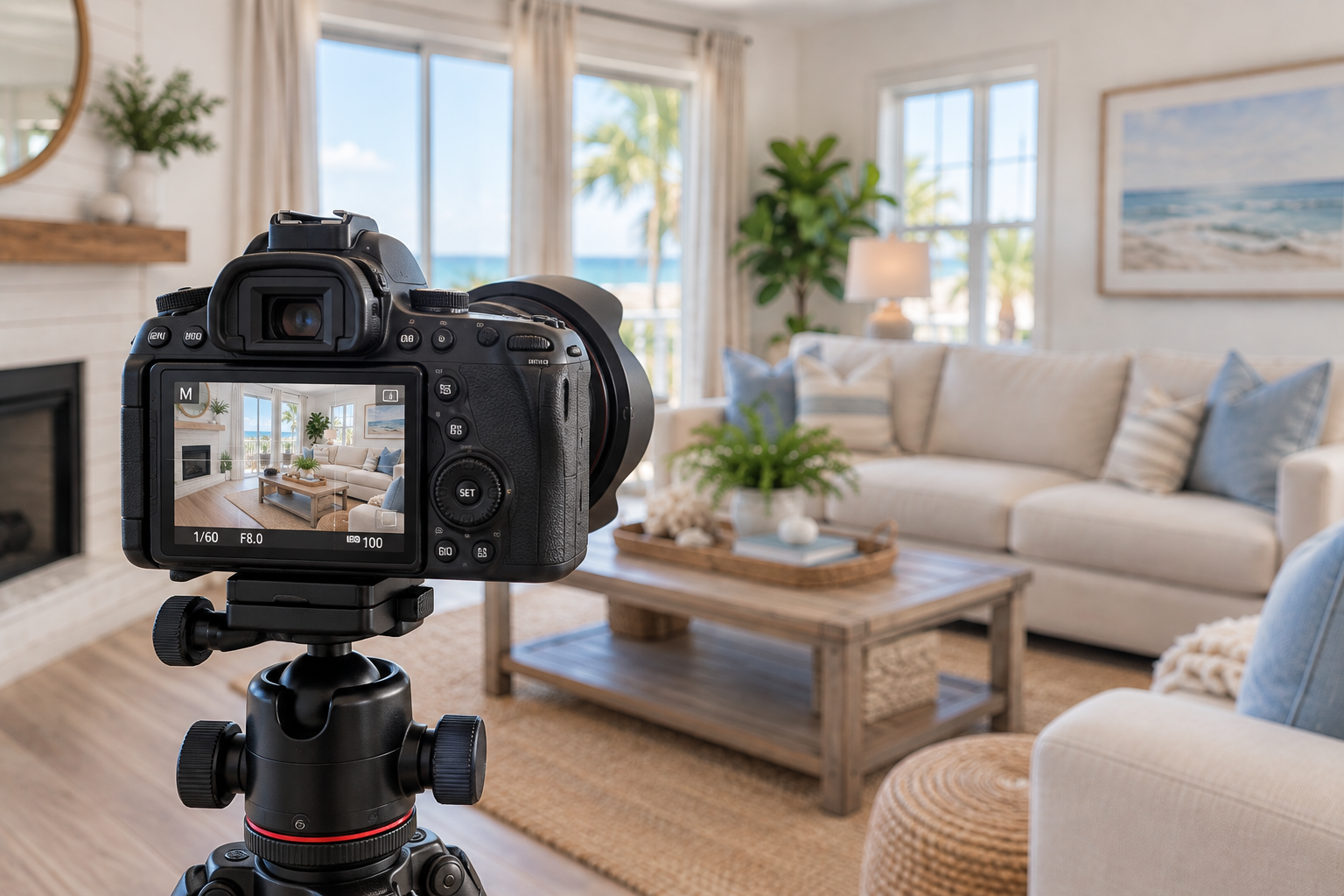 Professional real estate photography of a staged living room