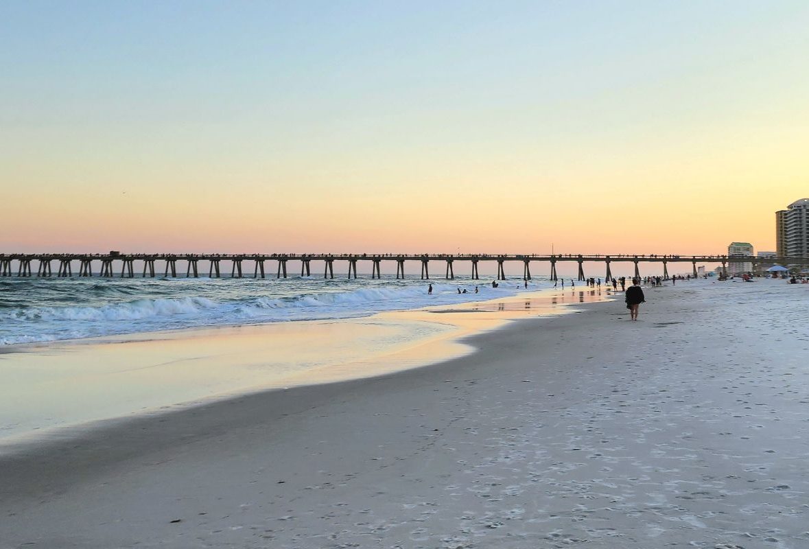 navarre beach pier at sunset